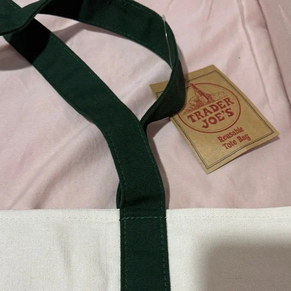 Green and White Tote Bag Trader Joe - Picture 3 of 3